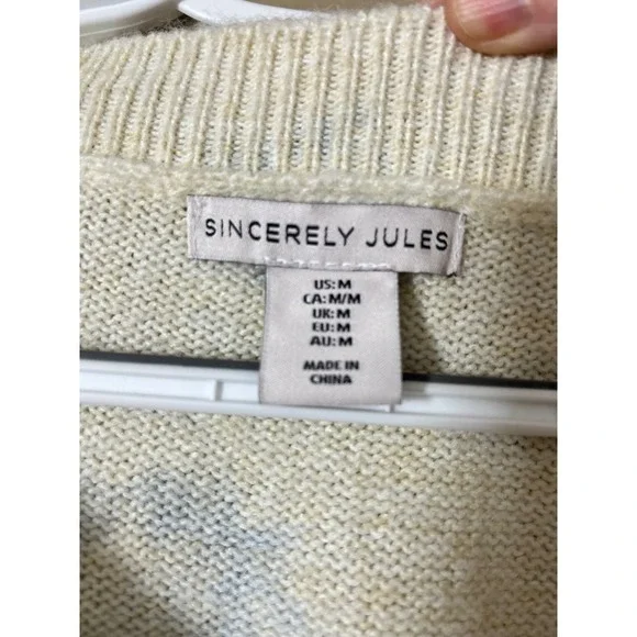 Sincerely Jules Blue Floral Crop Sweater V Neck Knit Top Medium Cottagecore Boho - Picture 6 of 8